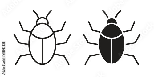Bug icon flat and stroke style pack on white background. Vector illustrations