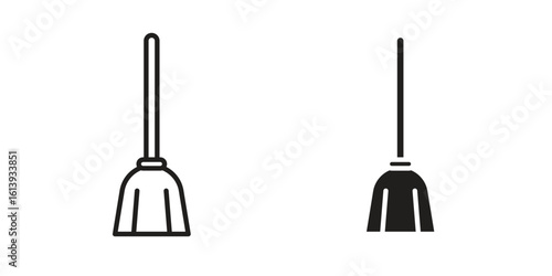 Broom icon flat and stroke style pack on white background. Vector illustrations