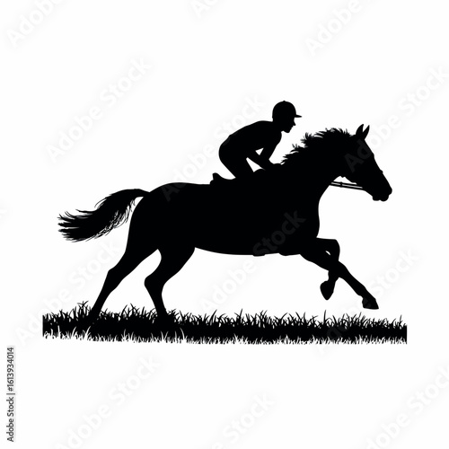 Silhouette of a Horse and Jockey Racing Across a Field Equestrian Sport and the Thrill of Competition and Speed