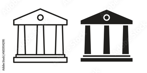 Bank icon flat and stroke style pack on white background. Vector illustrations