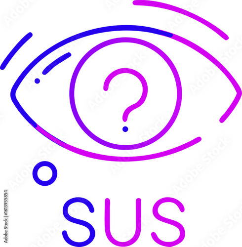 Curious eye with question mark and text graphic
