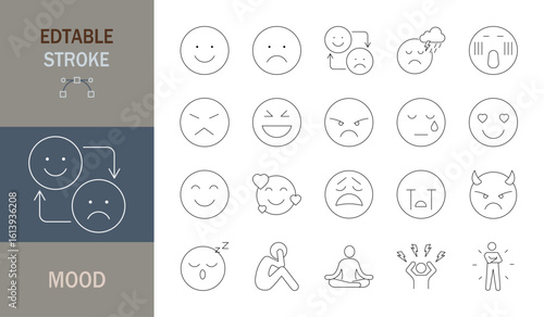 mood icon set. Editable line icons. Vector illustration. 