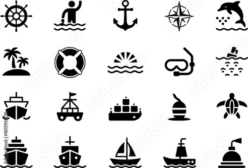 Nautical icons marine vector set ocean sea travel design