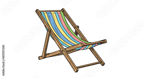 Colorful striped deck chair for relaxing outdoor leisure and beachside comfort