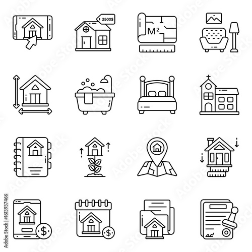 Set of Estate and Buildings Linear Icons

