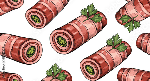 Delicious bacon wrapped asparagus rolls with savory filling and fresh parsley garnish