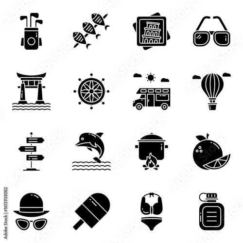 Set of Holidays and Travel Solid Icons

