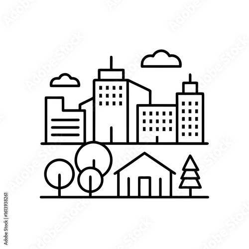 city life icons  urban theme  line and fill style 