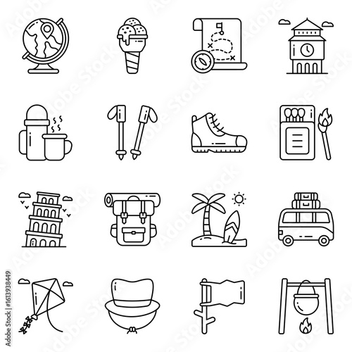Set of Travel and Camping Linear Icons

