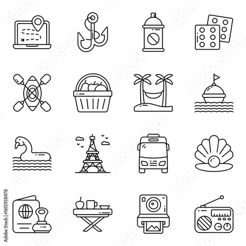 Set of Vacations and Travel Linear Icons

