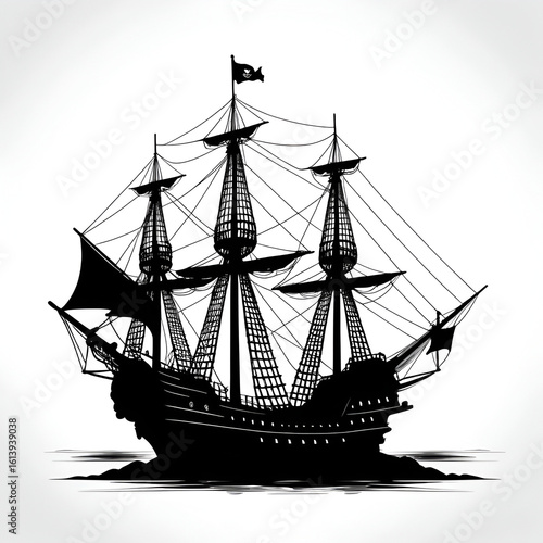 Pirate Ship Grunge Silhouette Vector Illustration Graphic