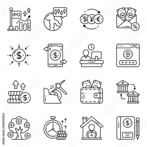 Set of Finance Linear Icons 