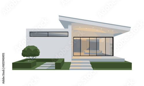 Stunning modern minimalist home design featuring sleek lines, large glass windows, and a beautifully manicured garden creating an oasis of luxury living.