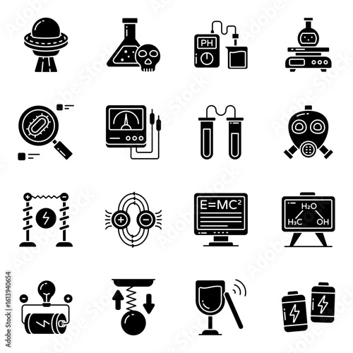 Set of Science Management Solid Icons


