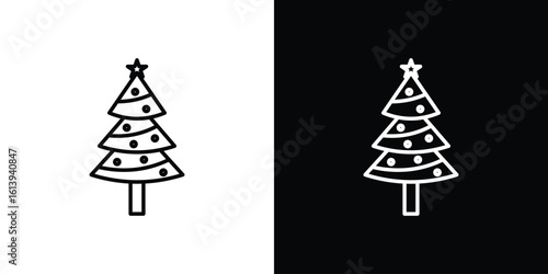 Tree christmas icon logo vector designs. icon set in a black and white strokes