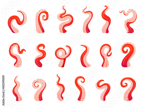 Cartoon octopus tentacles. Octopuses tentacle sucker, squid arm cuttlefish leg kraken cthulhu sea giant monster underwater danger animal fantasy creature swanky vector illustration