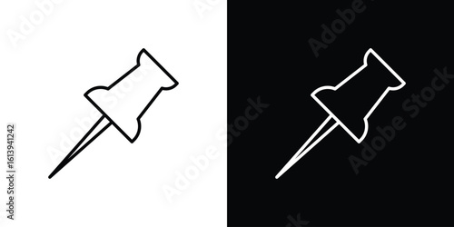 Thumbtack icon logo vector designs. icon set in a black and white strokes