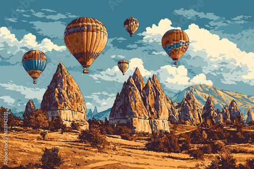 Cappadocia Balloons over Fairy Chimneys Turkiye isolated