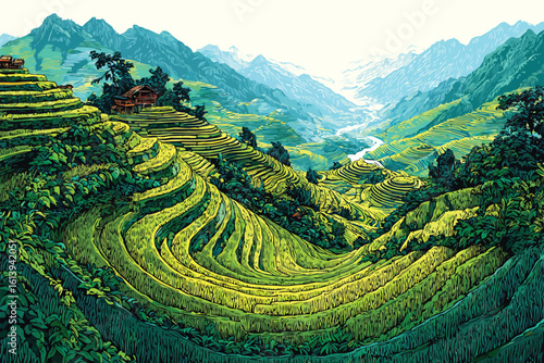 Dragon-back Rice Terraces of Longsheng China isolated