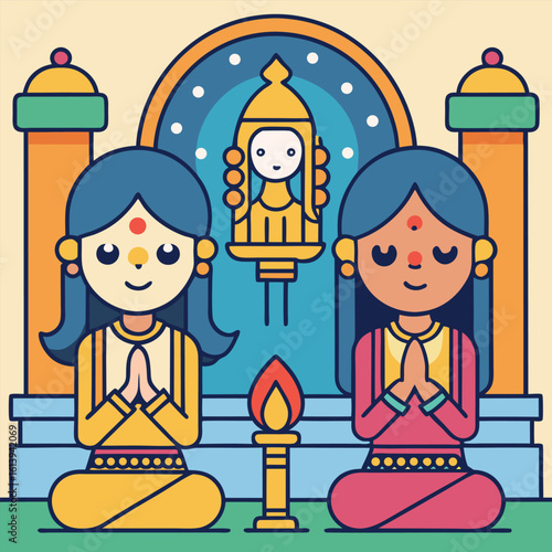 Prayers at a colorful temple in India
