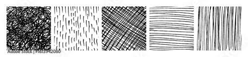 Set of monochrome hand-drawn crosshatch textures