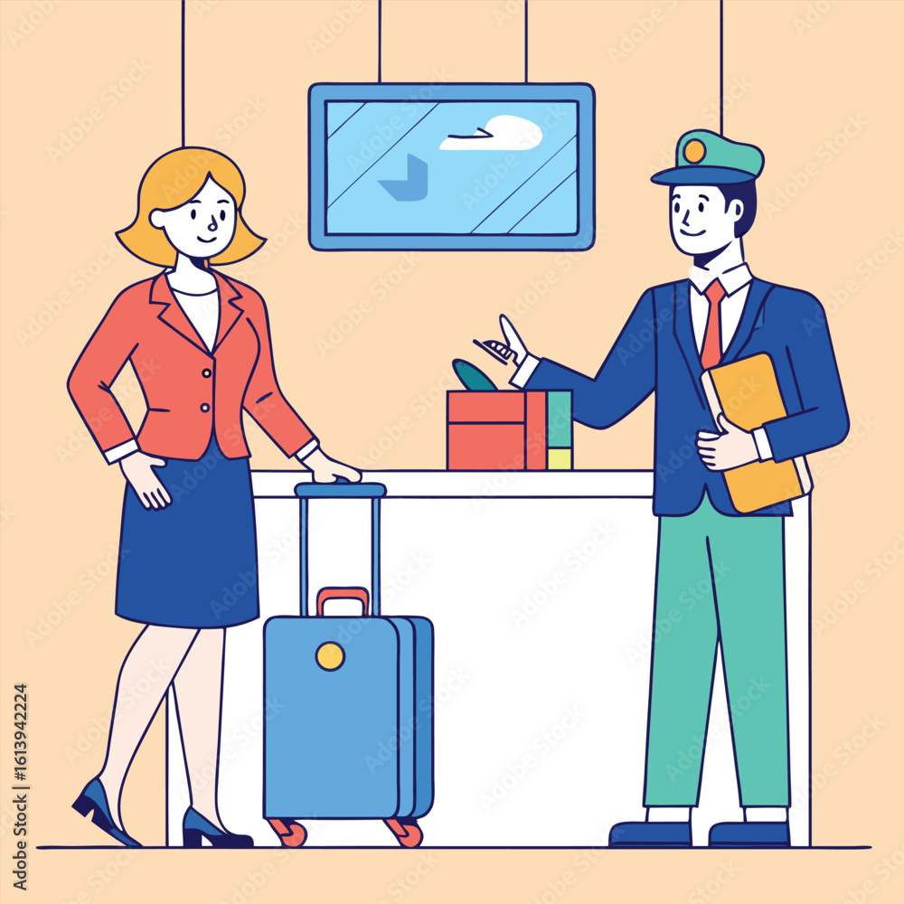 Guest checking in at an airport counter Guest checking in at an airport counter