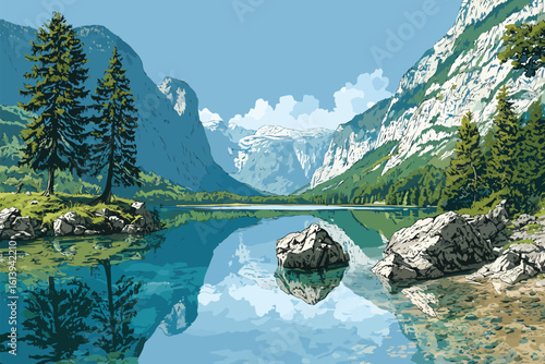Moraine Carved Lake Bohinj in Triglav Alps Slovenia isolated