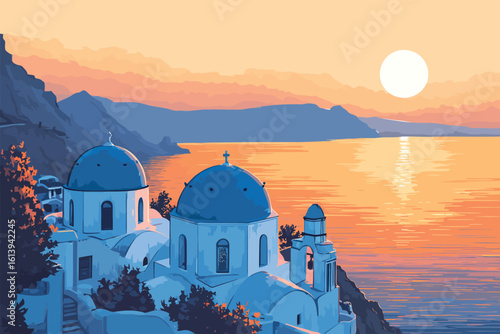 Pastel Santorini Caldera Sunset Greece isolated