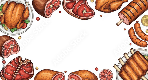 Delicious assortment of grilled meats and roasted poultry displayed in a culinary celebration