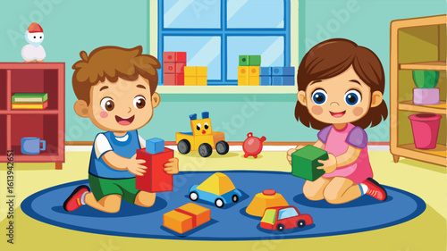 Kids build blocks inside