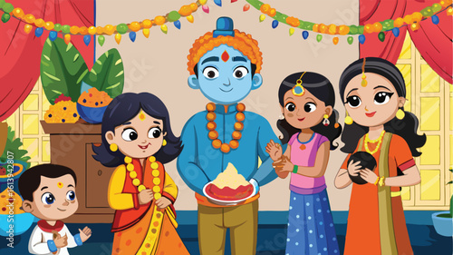 Festive family in colorful clothes