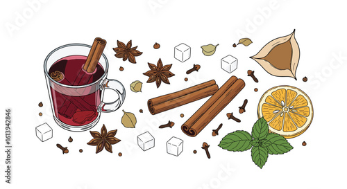 Cozy warm spiced red wine drink with cinnamon and star anise perfect for winter evenings