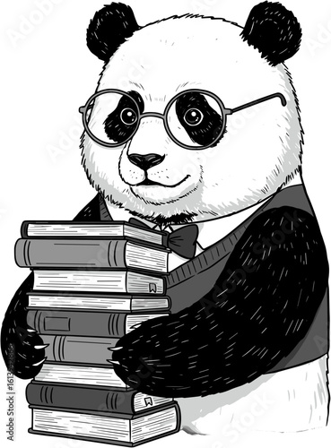 A scholarly panda holding a stack of books, ready to explore knowledge.