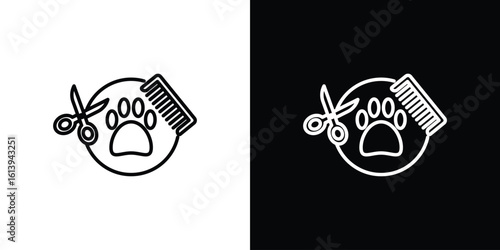 Pet grooming icon logo vector designs. icon set in a black and white strokes