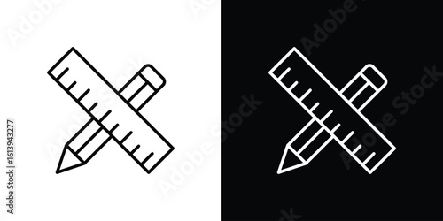 Pencil and ruler icon logo vector designs. icon set in a black and white strokes