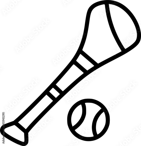Hurling stick and sliotar outline icon vector

