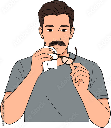 Man cleaning glasses.