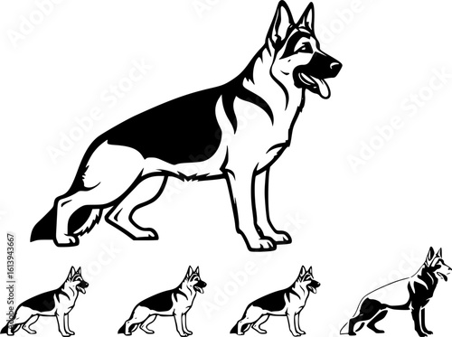 German shepherd dog breed black silhouette logo set
