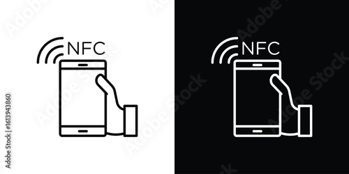 NFC communication icon logo vector designs. icon set in a black and white strokes