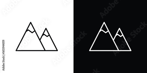 Mountains icon logo vector designs. icon set in a black and white strokes