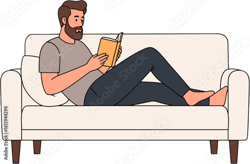 Man reading on sofa.