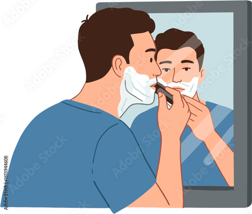 A man shaving with mirror.