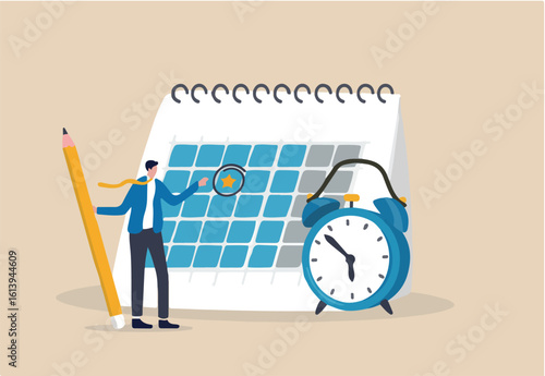 Calendar date event, reminder for meeting schedule or appointment, work deadline mark or weekly plan, important business date concept, businessman circle mark on important date event on calendar