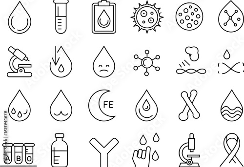 Blood health icons science and medical research concept