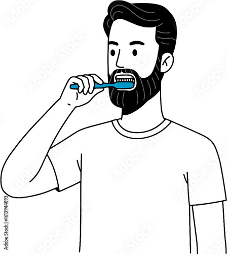 Man brushing teeth to show dental health.