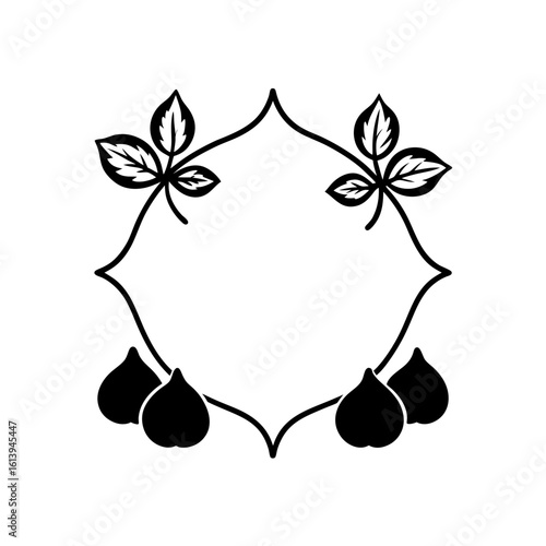 frame with fig leaves and fruits in ink style  cla