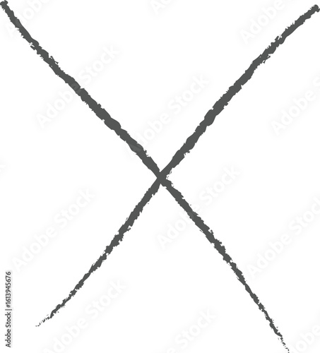 A bold black x mark drawn with thick brush strokes on a white background silhouette