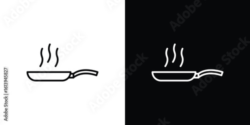 Frying pan icon logo vector designs. icon set in a black and white strokes