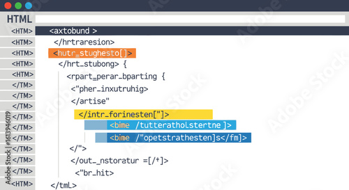 Detailed HTML code snippets displayed on a screen for software development and web design
