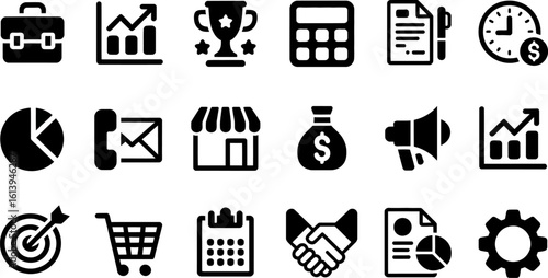 Essential business icons for finance, strategy, and success